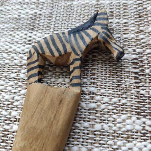 Vintage Hand Carved Wooden Zebra Spoon and Fork - Picture 4 of 14